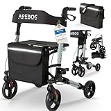 Arebos Leichtgewicht Rollator Aluminium | Reiserollator 6-fach höhenverstellbar | Faltbar | Inkl.Stockhalter und abnehmbare Einkaufstasche | Gehwagen Laufhilfe Gehhilfe mit Feststellfunktion | Schwarz