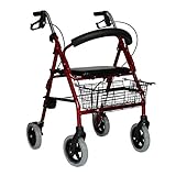 Leichtgewichtrollator LR 56 I Rollator mit Sitzfläche inklusive Einkaufskorb & Gehstockhalter mit neuester Falttechnick & Höhenverstellung (56 cm Rot)