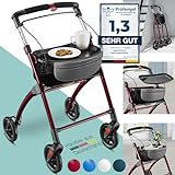 maxVitalis Wohnungsrollator 54cm breit, faltbar und leicht, inkl. Tablett & Stoffkorb, Rollator schmal für die Wohnung, Indoor-Rollator, klappbar, Aluminium,Mobilität für Zuhause rot