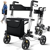 KESSER Rollator Aluminium Set, Leichtgewicht-Reiserollator mit Vollausstattung, 3-fach faltbar für Kofferraum klappbar Reise und Flug, Höhe verstellbar, Gurt, Stockhalter Gehwagen Laufhilfe Gehhilfe